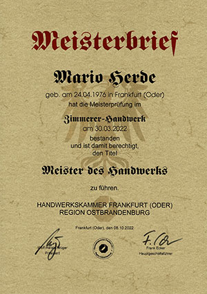 Meisterbrief Mario Herde